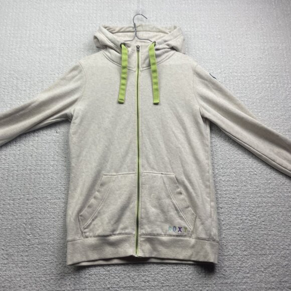 Y2K ROXY Full zip Hoodie Fleece Off-White / Green Skater Surf Beach Women Sz M - Picture 7 of 16